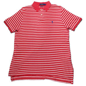 Polo Ralph Lauren Men's Shirt Large Red Short Sleeve White Striped Classic Fit